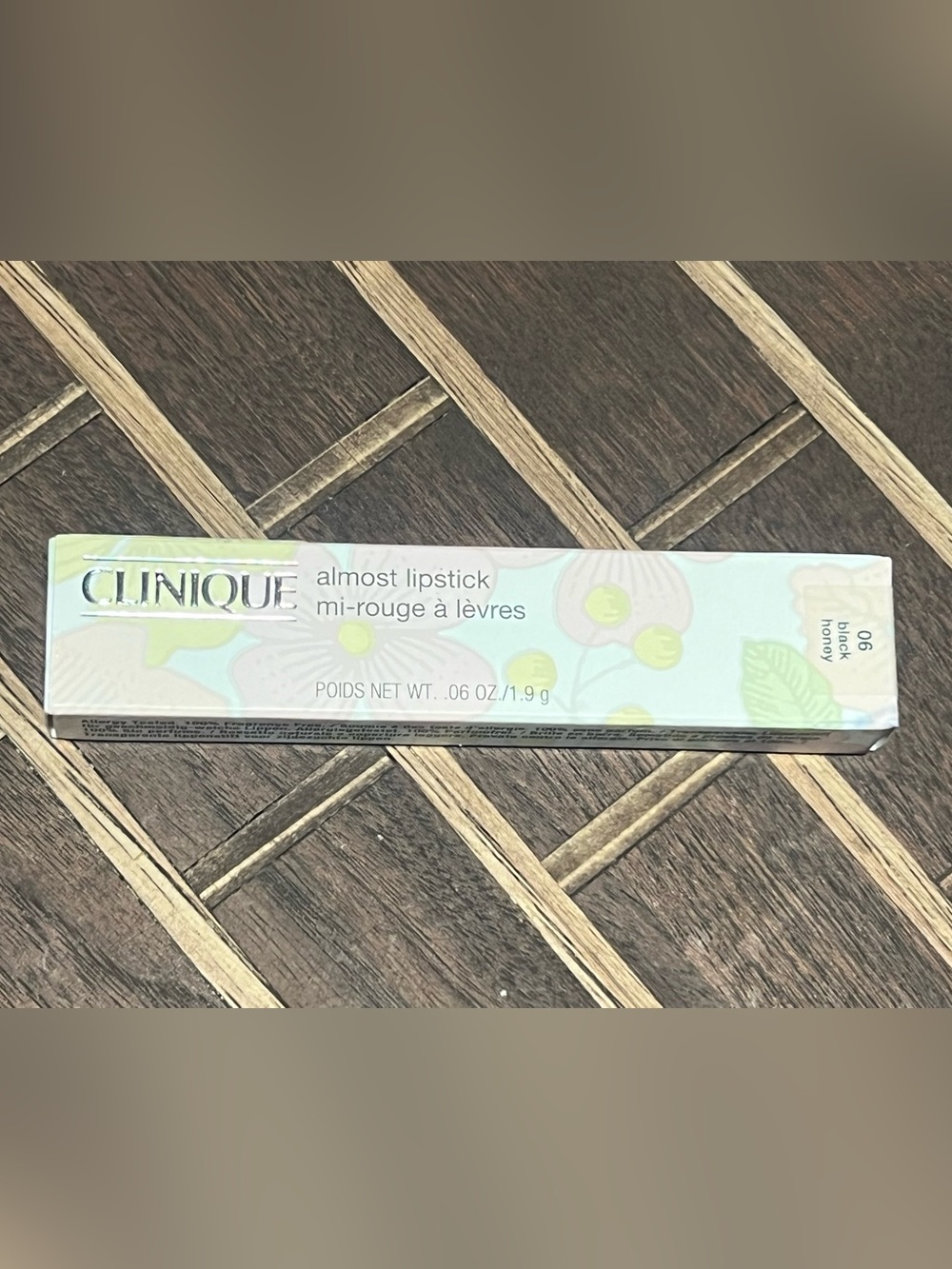 Clinique Almost Lipstick in Black Honey - Light Green Floral Box